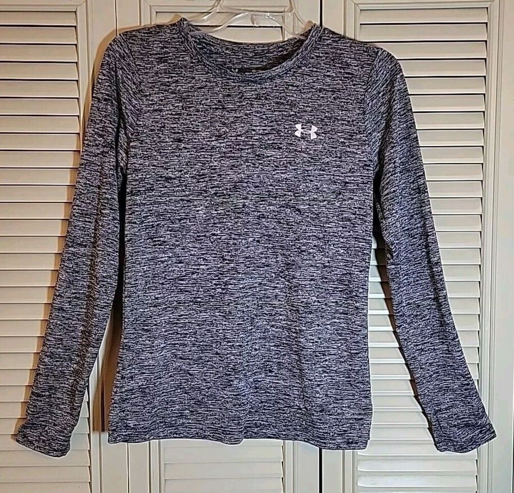 Women's Under Armour Tech Long Sleeve T-Shirt Heat Gear, Sz XS Black Gray EUC
